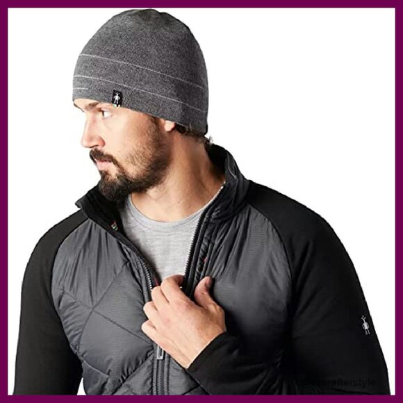 Reflective Merino Wool Skull Cap Minimal Classic Athletic Winter Beanie - Picture 3 of 4
